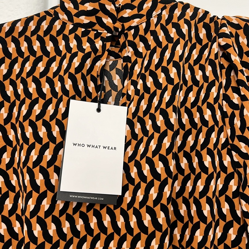 NWT Who What Wear Geometric Print Puff Sleeve Dress - Picture 9 of 16